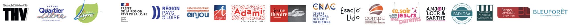 Logos des partenaires de la production du spectacle ENFANCE de la cie ZIG ZAG à Angers : THV, scène conventionnée Art, Enfance, Jeunesse - Quartier Libre - Le Préambule